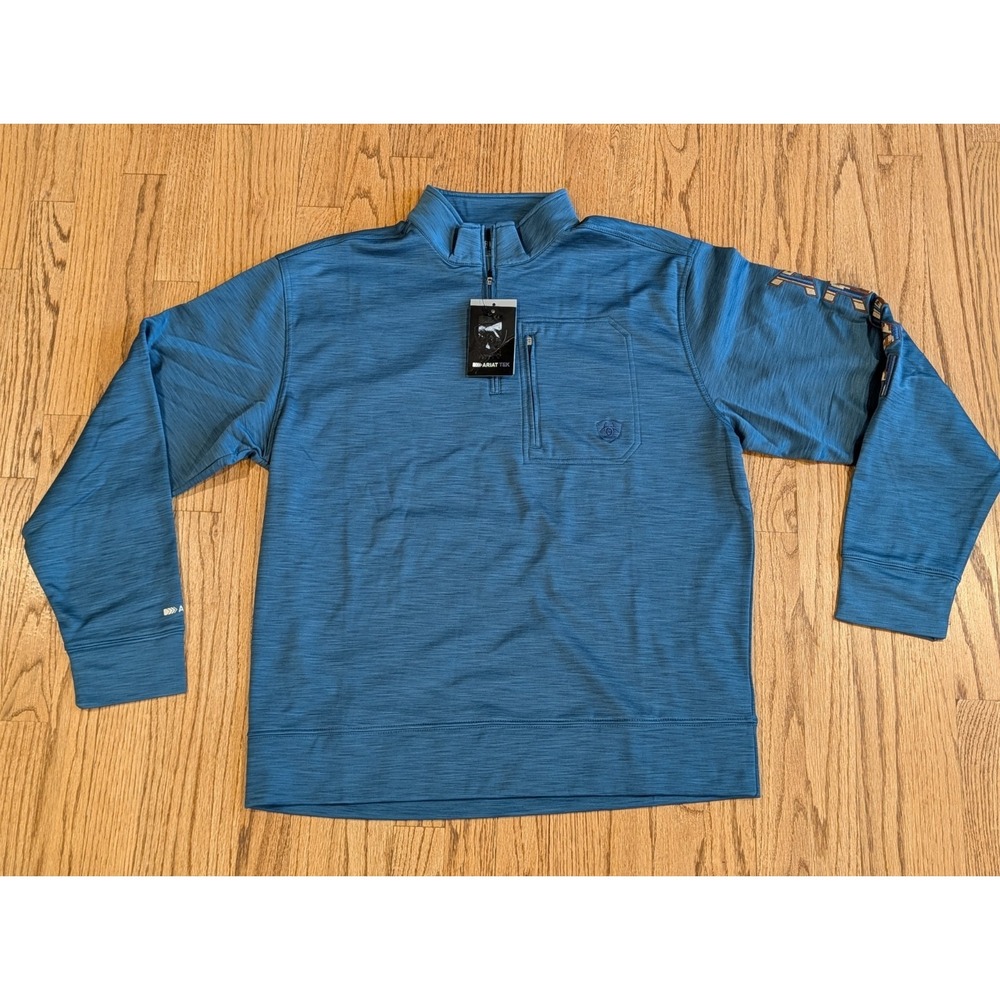 Ariat Tek Team 1/4 Zip Sweatshirt Pullover Soft Fleece Mallard Blue Men's L NWT